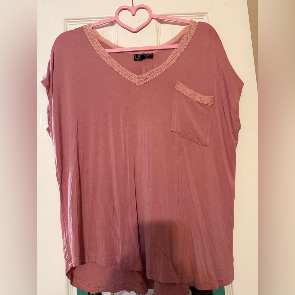 POL Pink V-Neck Short Sleeve Tee
